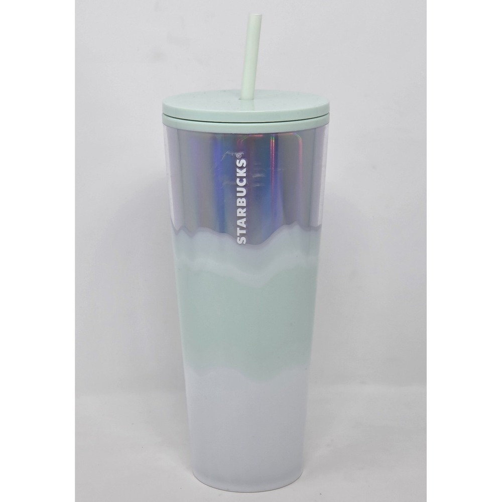 NEW Starbucks Holiday 2021‎ Tumbler Icy Mint White Silver Iridescent Drip 24 oz
